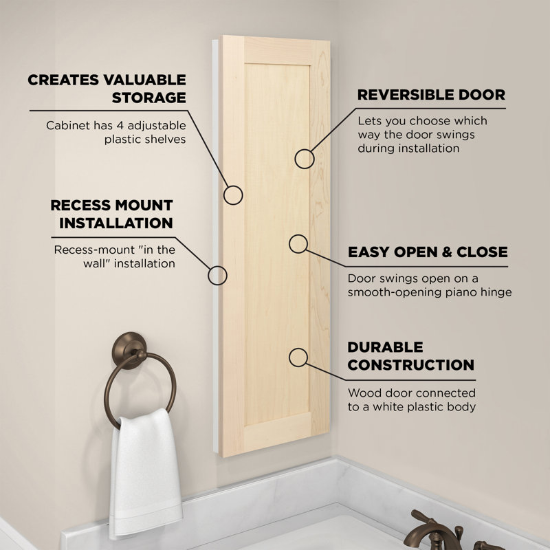 Alcott Hill® Eben 12'' W x 36'' H x 4.375'' D Recessed Bathroom Cabinet ...